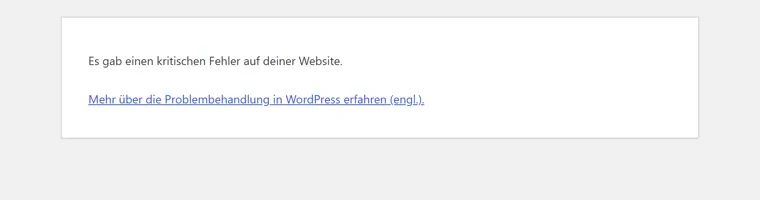 Die Startseite zeigt nur noch die Meldung „Es gab einen kritischen Fehler auf deiner Website“